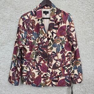 Tahari ASL Printed 1 Button Blazer Womens 12 Wild Berry Tropical Floral Office